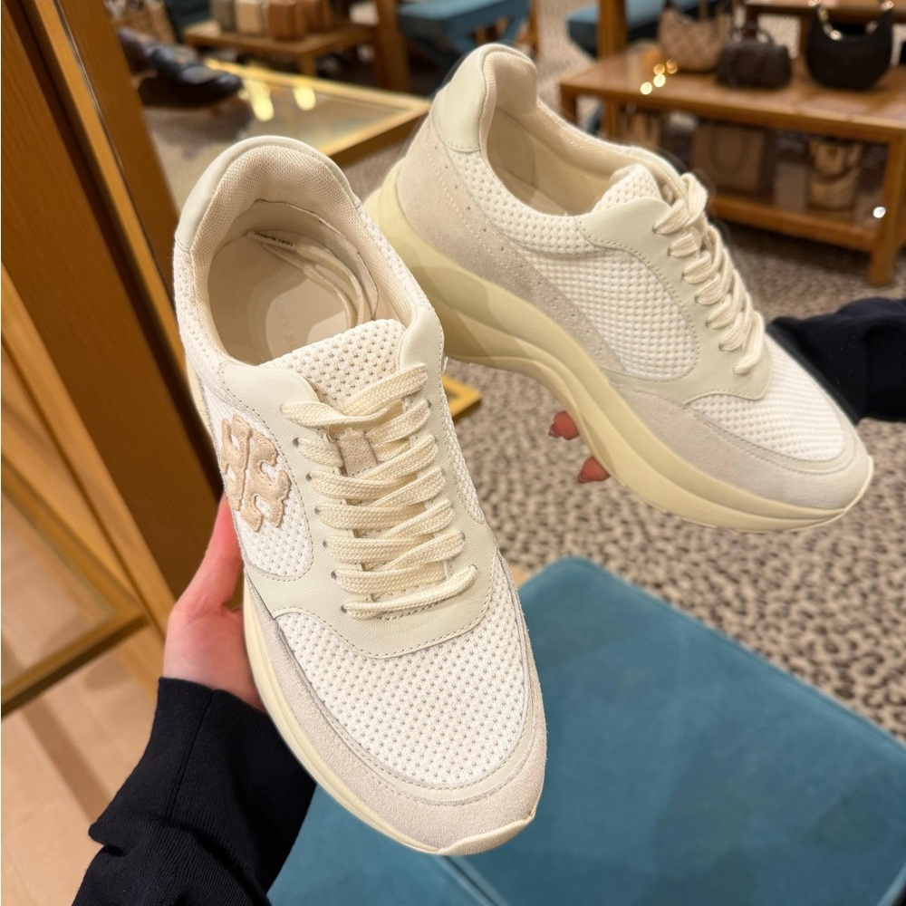 Tory Burch Cream and White Platform Sneakers